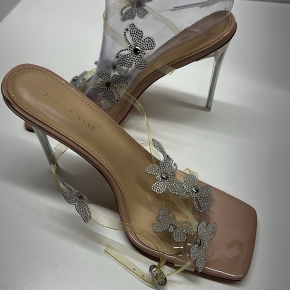 Azalea Wang Fly With Me High Heels Clear Butterfly Blinged Strappy Stiletto 10 - Picture 3 of 8
